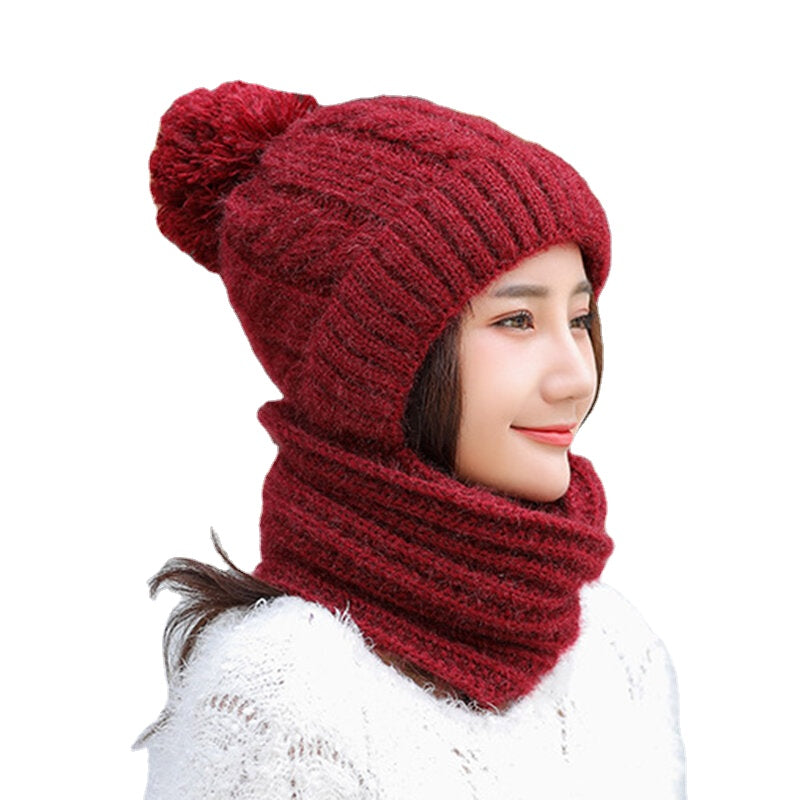 Women's Winter Knit Beanie Hat with Scarf & Earmuffs - Windproof Ski Cap