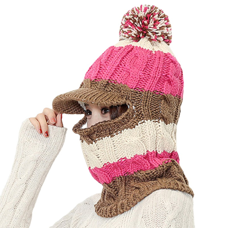 Women's Windproof Velvet Knit Beanie with Earmuffs - Warm Patchwork Ski Cap