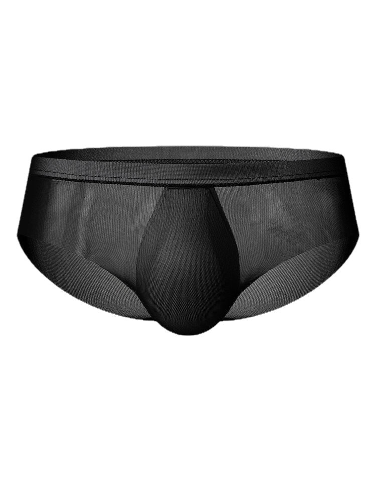 Mens Solid Color See Through Breathable Thin Mid Waist Full Hip Home Briefs