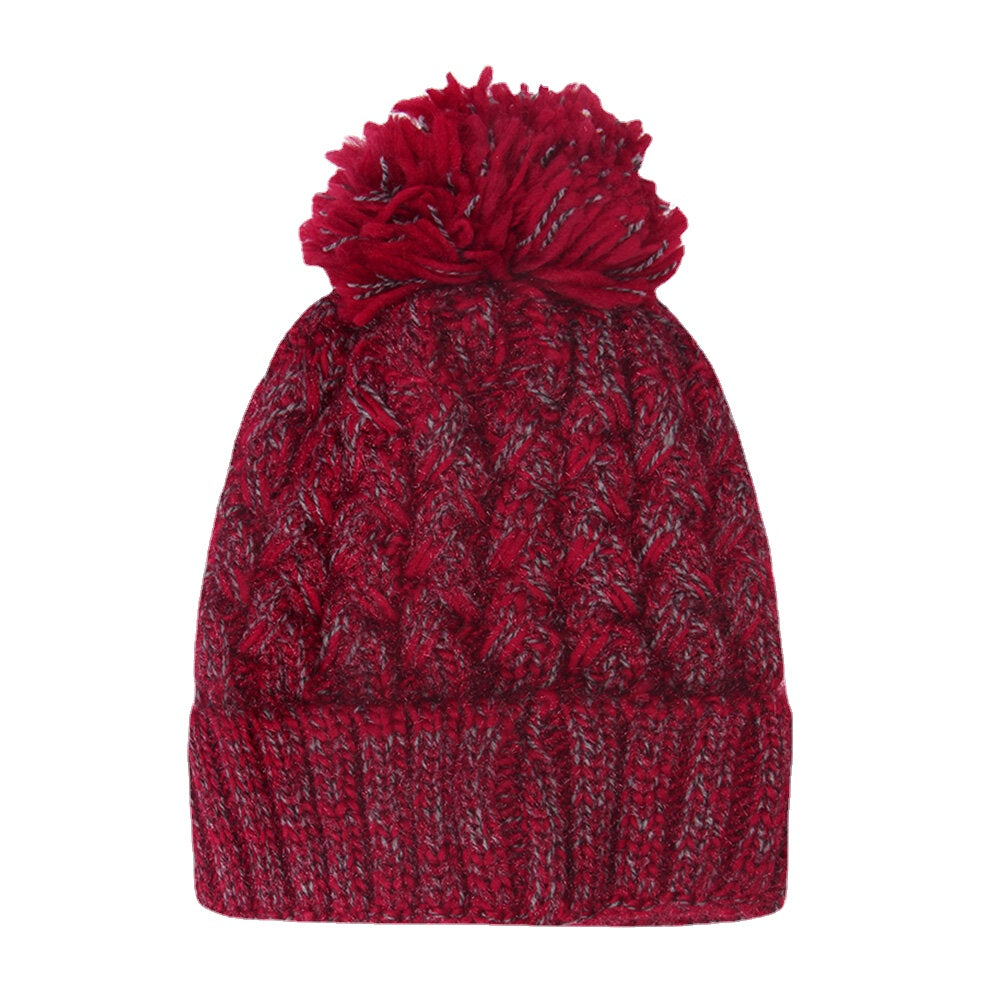 Women's Knitted Beanie Hat with Fluffy Ball, Plus Velvet, Warm Ear Protection, Mixed Colors