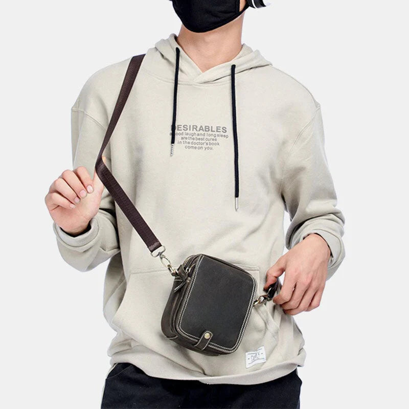 Men's Genuine Leather Multi-Layer Crossbody Shoulder Bag