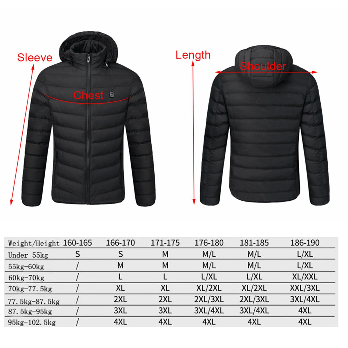 S/M/4XL Mens USB Heated Warm Back Cervical Spine Hooded Winter Jacket Motorcycle Skiing Riding Coat