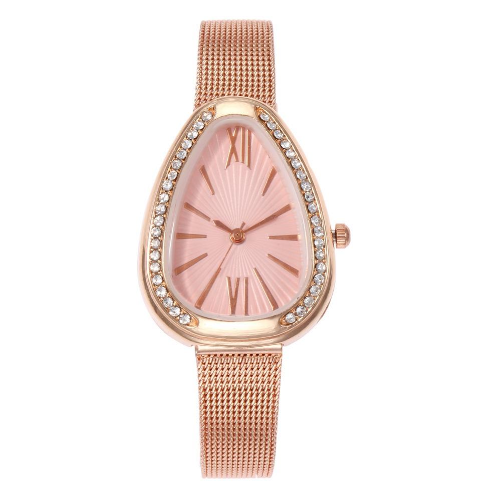 Crystal Case Triangle Dial Simple Design Full Stell Mesh Belt Women Quartz Watch