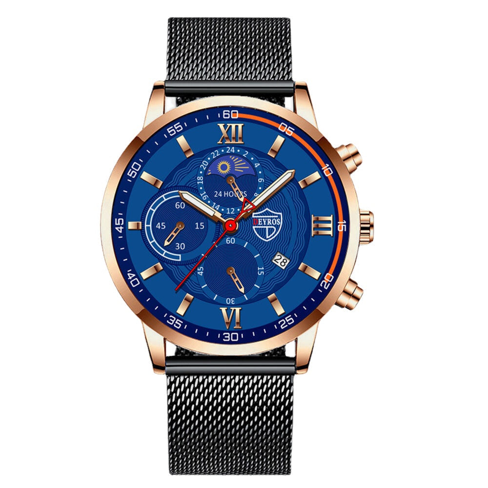 7 Colors Stainless Steel Strap Men's Business Casual Multifunctional Calendar Luminous Quartz Watch