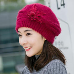 Women's Thick Knitted Fur Hat - Warm Winter Sweater Beanie