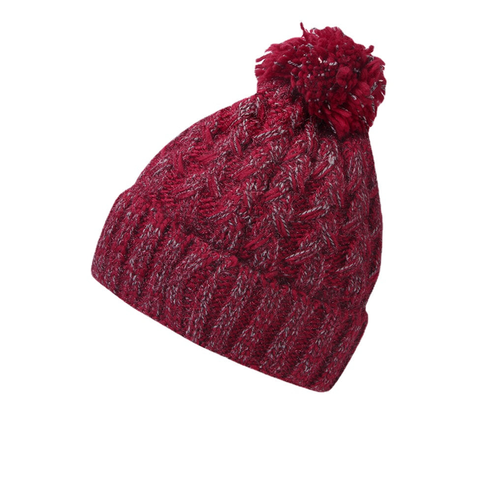 Women's Knitted Beanie Hat with Fluffy Ball, Plus Velvet, Warm Ear Protection, Mixed Colors