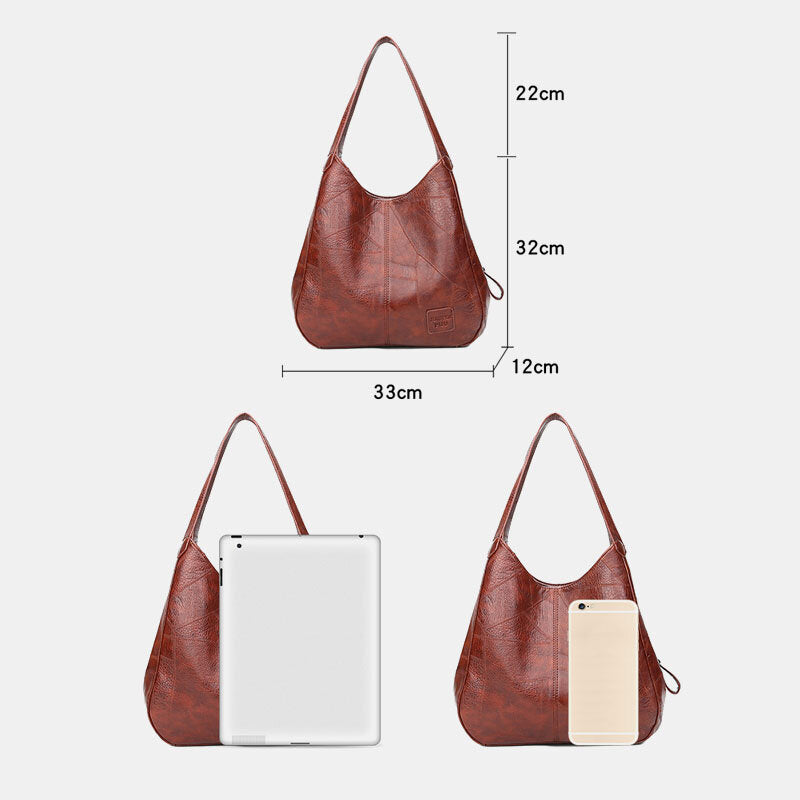 Women Retro Solid Large Capacity Tote Bag Shoulder Bag Handbag