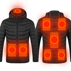 Unisex USB Heated Jacket with 8 Zones - Winter Warm Hooded Coat