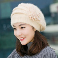 Women's Thick Knitted Fur Hat - Warm Winter Sweater Beanie