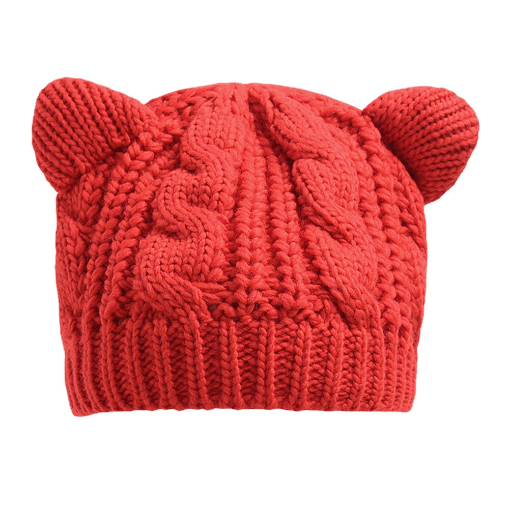 Unisex Woolen Cat Ear Warm Knitted Hat - Cute, Soft, Casual, All-Match for Couples