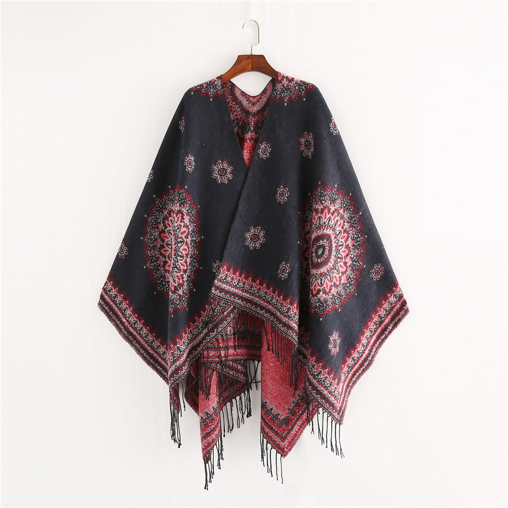 Vintage Ethnic Style Women's Winter Scarf Shawl with Tassels - Artificial Cashmere