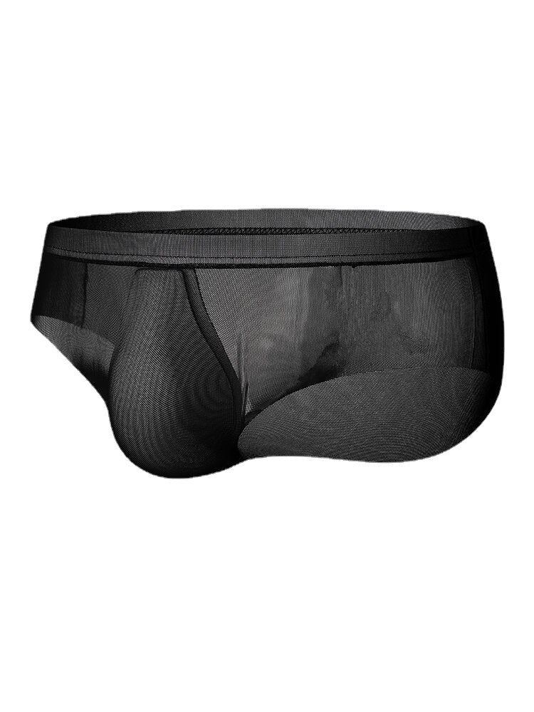 Mens Solid Color See Through Breathable Thin Mid Waist Full Hip Home Briefs