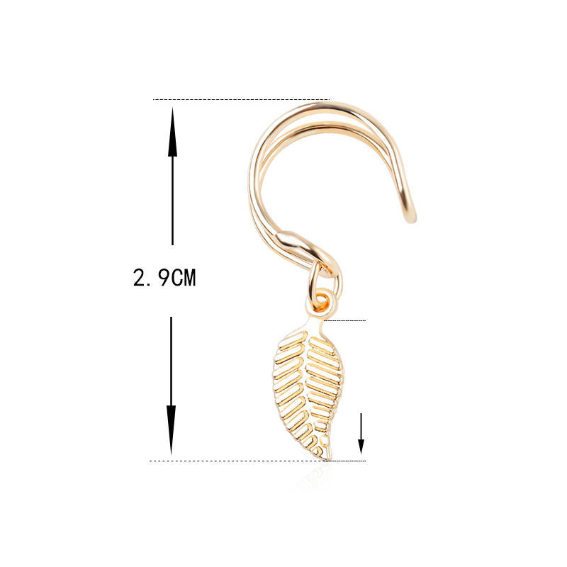 U Shaped Ear Clip Multicolor Leaf Pendant Single Earring Sweet Earring For Women