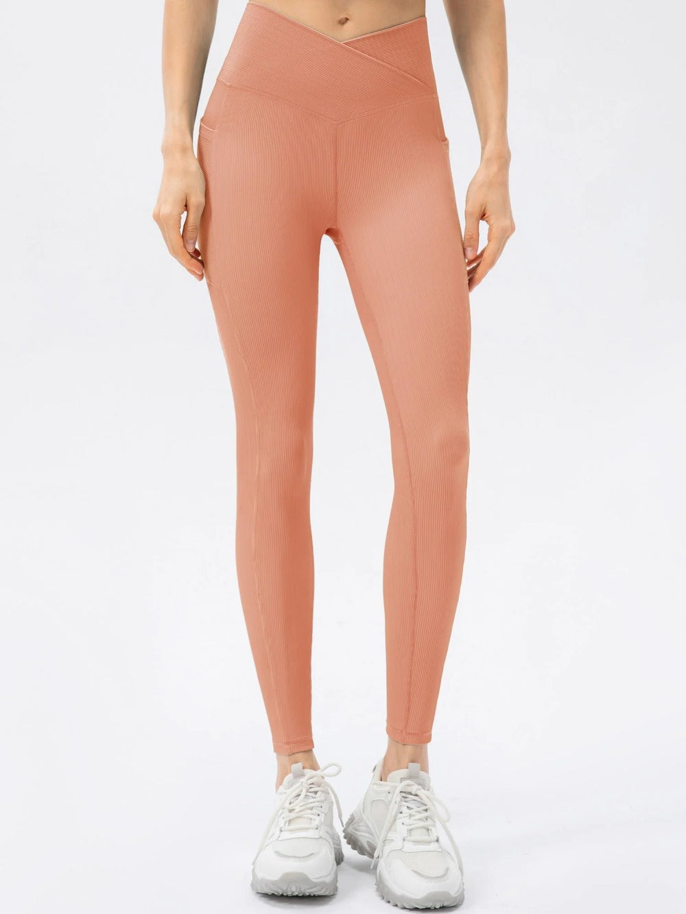 Women Sports Leggings Yoga Tights with Pockets Ribbed Pants