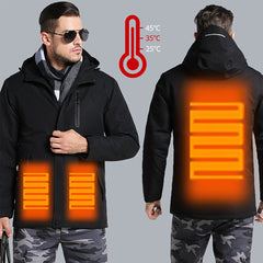 Men Electronic USB Heated Jacket Intelligent Heating Hooded Work Motorcycle Skiing Riding Coat