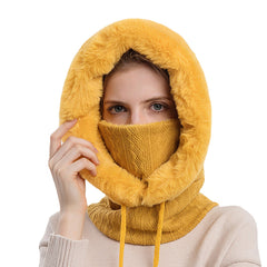 Women's Plush Hooded Neck & Ear Warmer: Cold-Proof Outdoor Riding Headgear