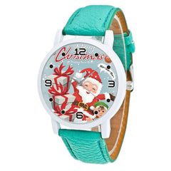 Christmas Santa Claus with Gift Pattern Cute Watch Leather Strap Men Women Quartxz Watch