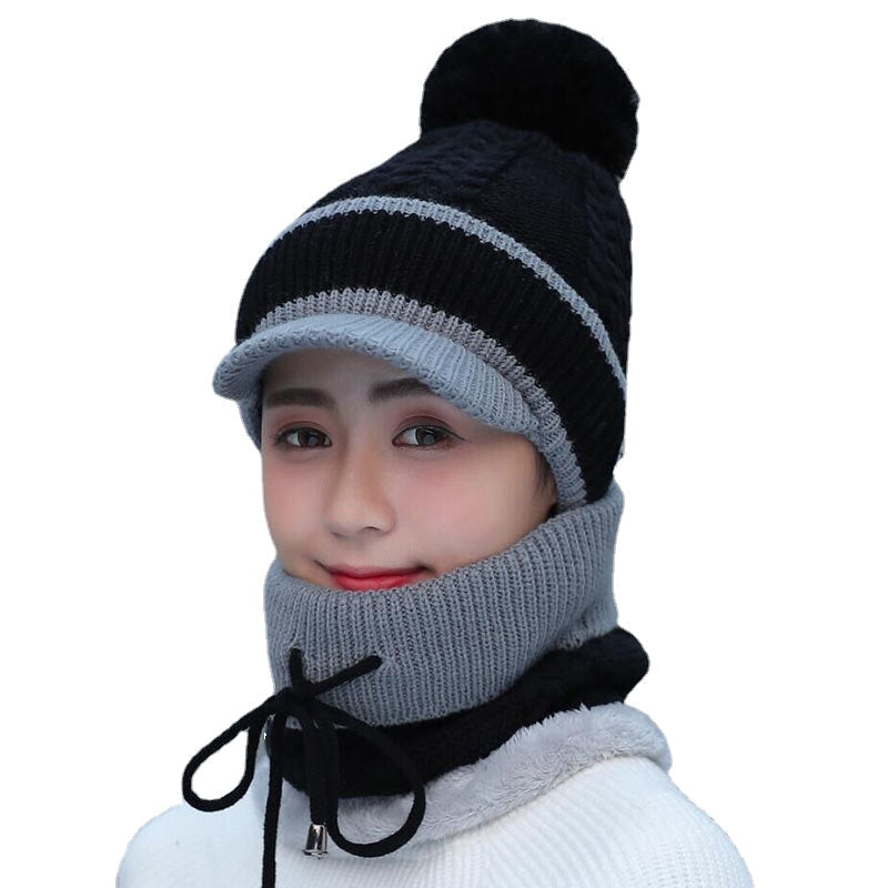 Warm Wool Beanie & Scarf Set - Winter Pom Cap