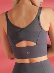 Women Solid Color Shockproof Mesh Patchwork Yoga Sports Bra