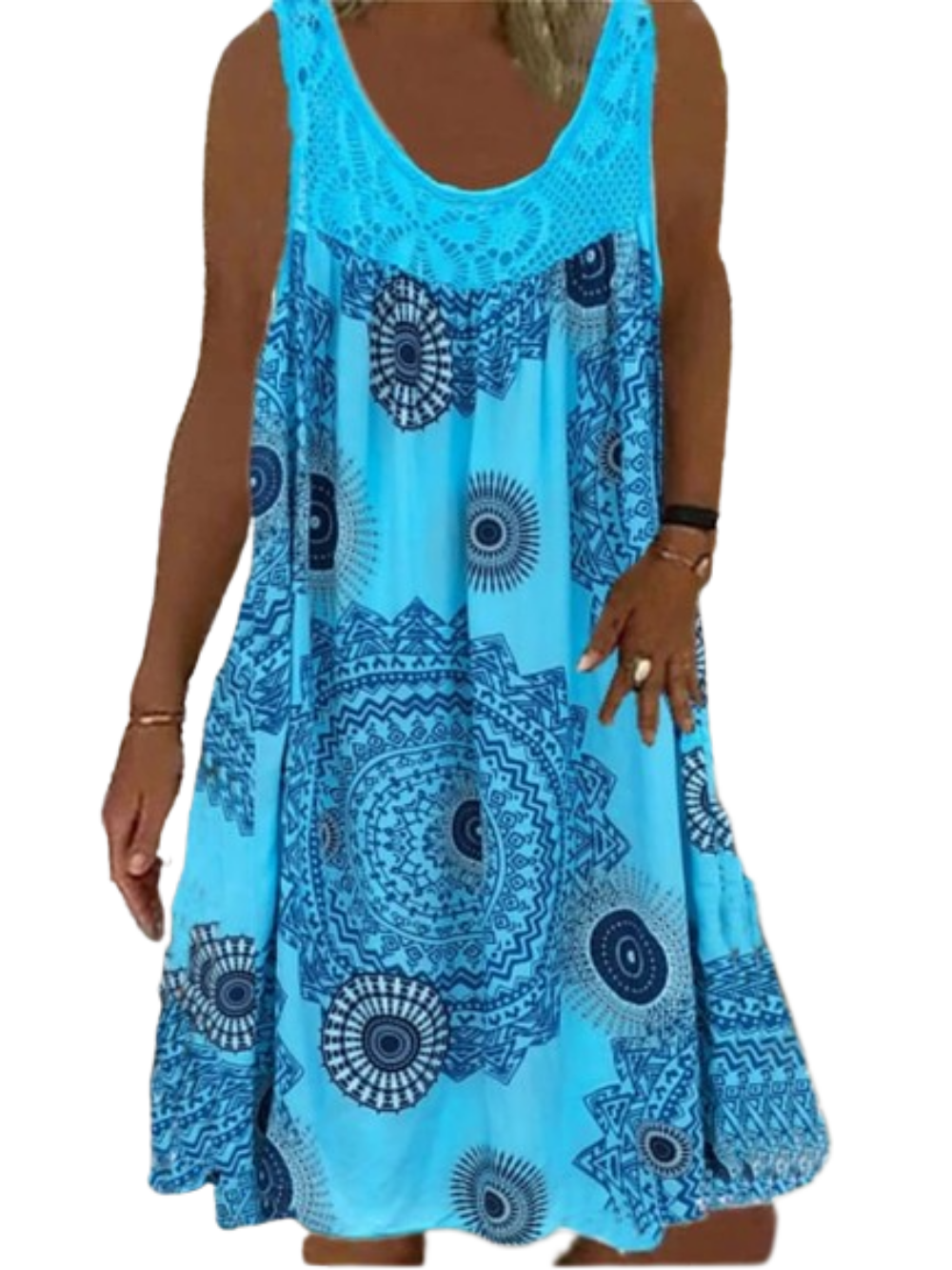 Women's Sleeveless Street Print Crew Neck Sport Casual Dress