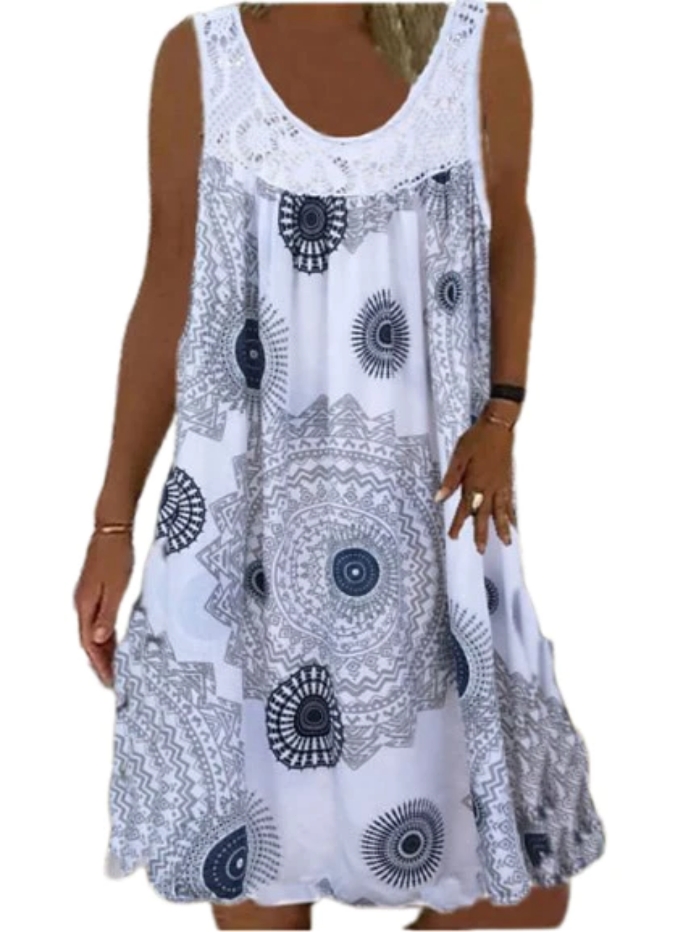 Women's Sleeveless Street Print Crew Neck Sport Casual Dress