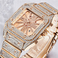 Fashion Elegant Alloy Quartz Watch Diamond Cool Men Watch Square Dial Shape Quartz Watch