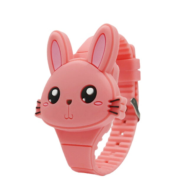 Flip Cover Cartoon Student Kid Watch LED Display Cute Style Rubber Digital Watch