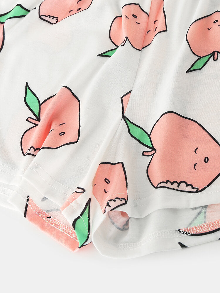 Women's Peach Print Pajama Set - Short Sleeve, Elastic Waist, Casual Homewear