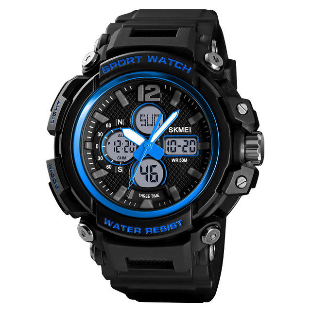 Luminous 5ATM 3Time Multi-Function Outdoor Men Watch Dual Display Digital Watch