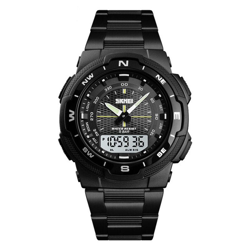 Stainless Steel Waterproof Chrono Dual Digital Watch Business Style Men Wrist Watch