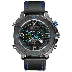 Casual Men Digital Watch 5ATM Waterproof Luminous Week Date Display Stopwatch Dual Display Watch