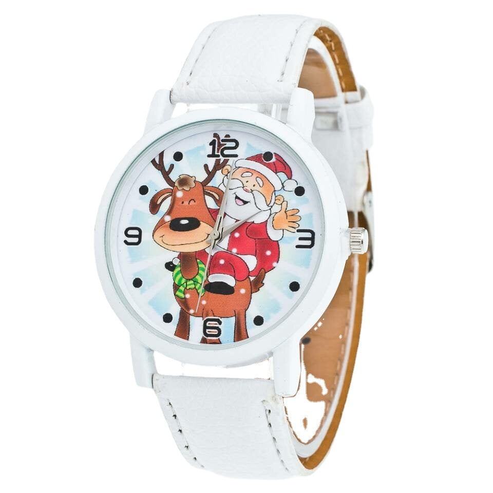 Fashion Christmas Santa Claus Pattern Cute Watch Leather Strap Men Women Quartxz Watch