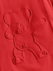 Tween Boys' Casual Bear Embossed T-Shirt, Drop Shoulder, Summer-Ready, Short Sleeve