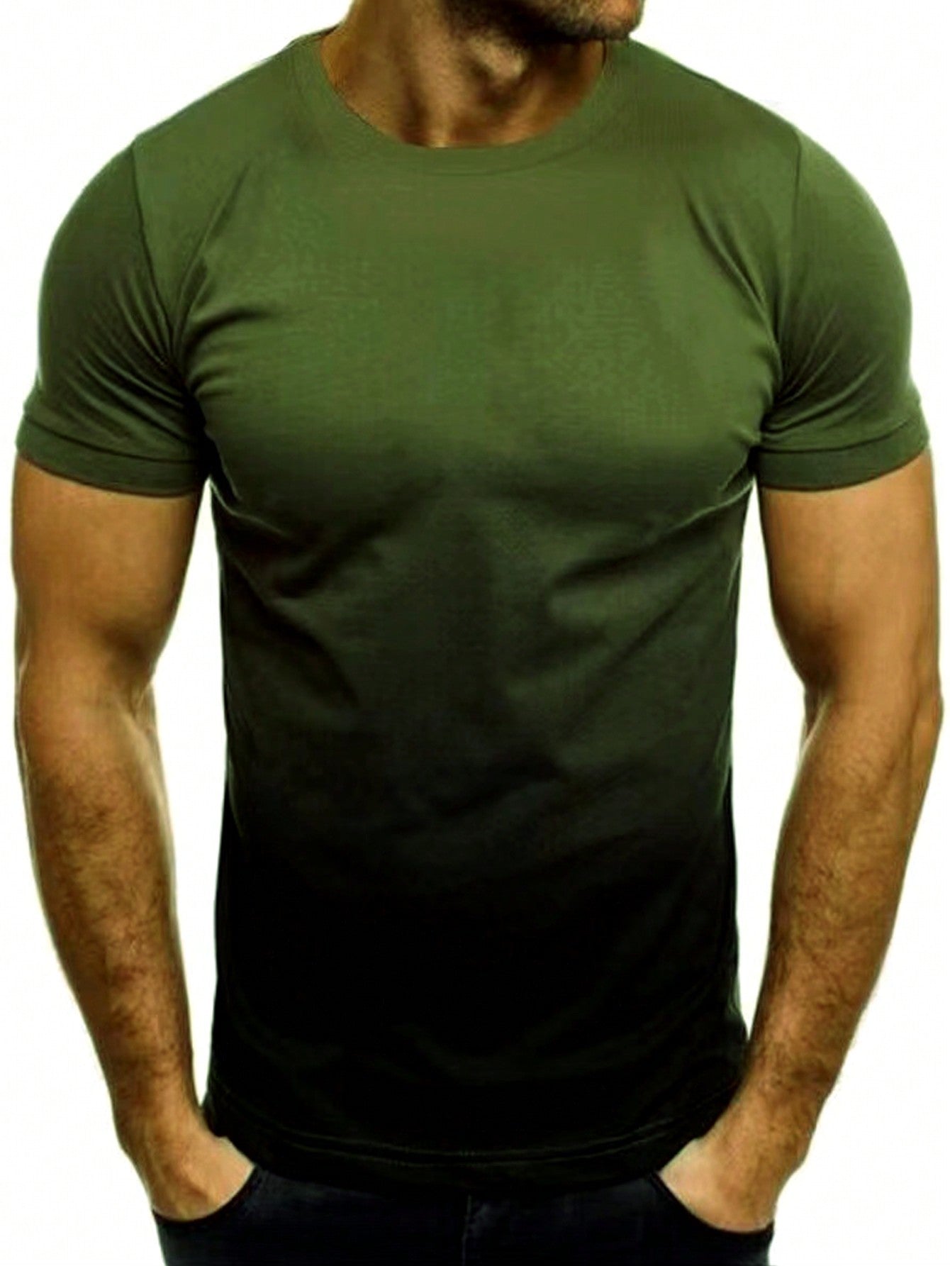 Men's Casual Ombre Round Neck Tee - Short Sleeve, Regular Fit