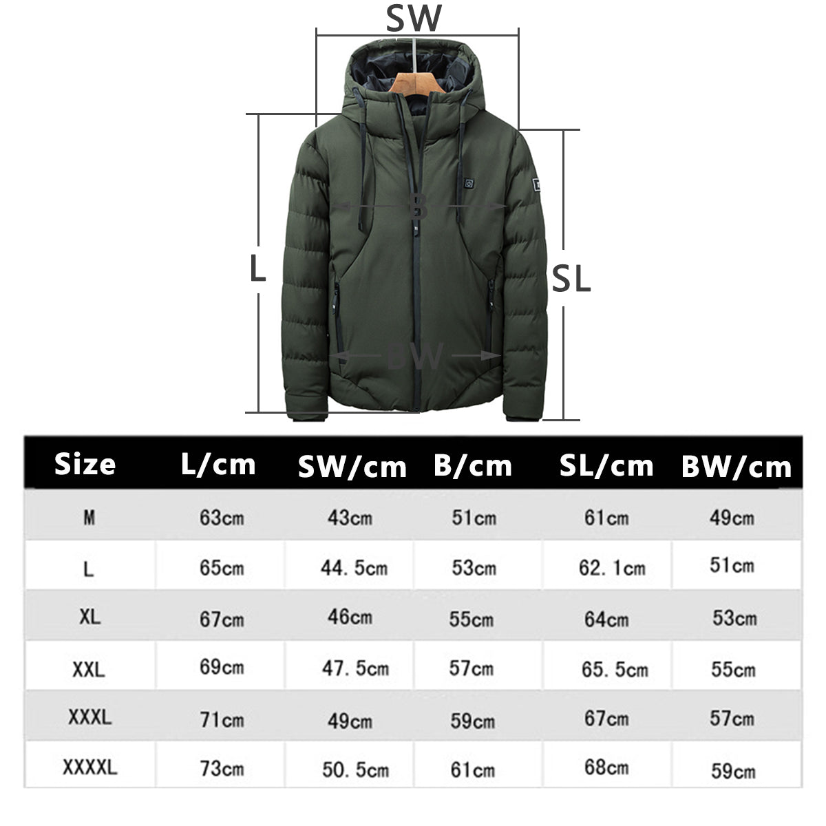 Men's USB Heated Hooded Jacket - Winter Warm Outdoor Coat