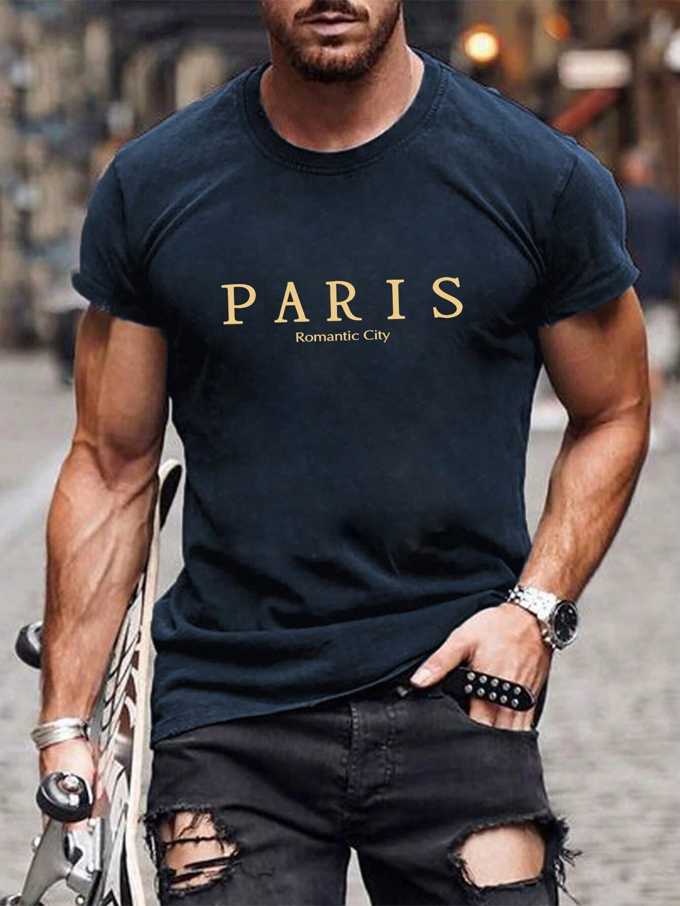 Men's Casual Round Neck T-Shirt, Letter Print, Half Sleeve, Regular Fit