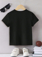 Tween Boy 2025 Casual Summer T-Shirt - Letter Print, Round Neck, Short Sleeve