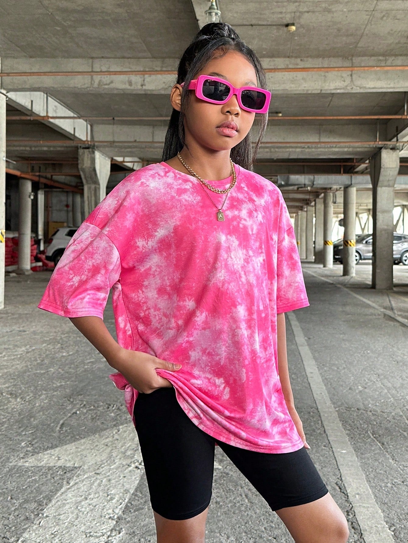 Tween Girl Tie Dye Slogan T-Shirt - Casual, Loose Fit, Short Sleeve, Spring/Summer
