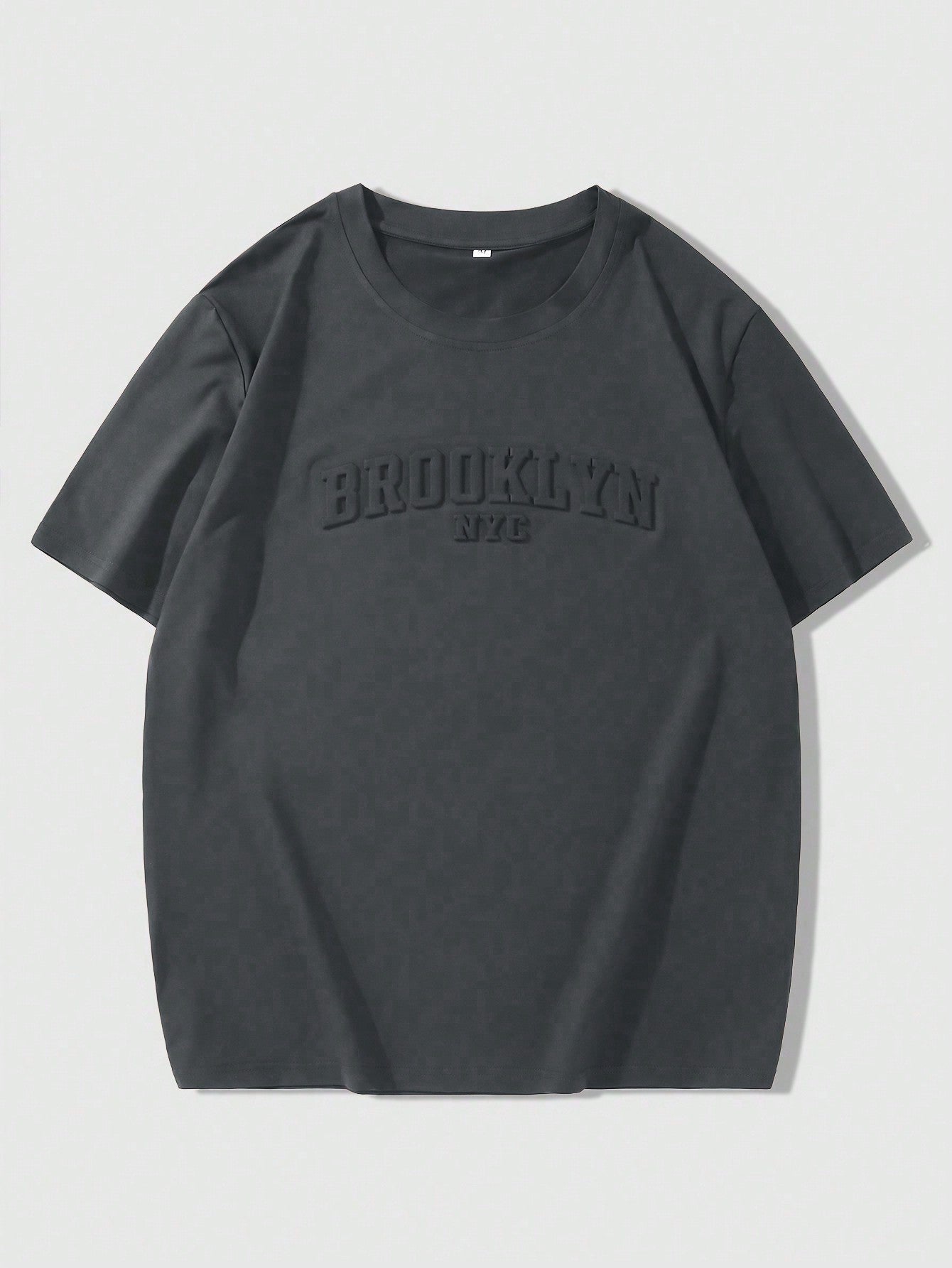 Men's Casual Drop Shoulder T-Shirt, Embossed Letters, Short Sleeve, Round Neck