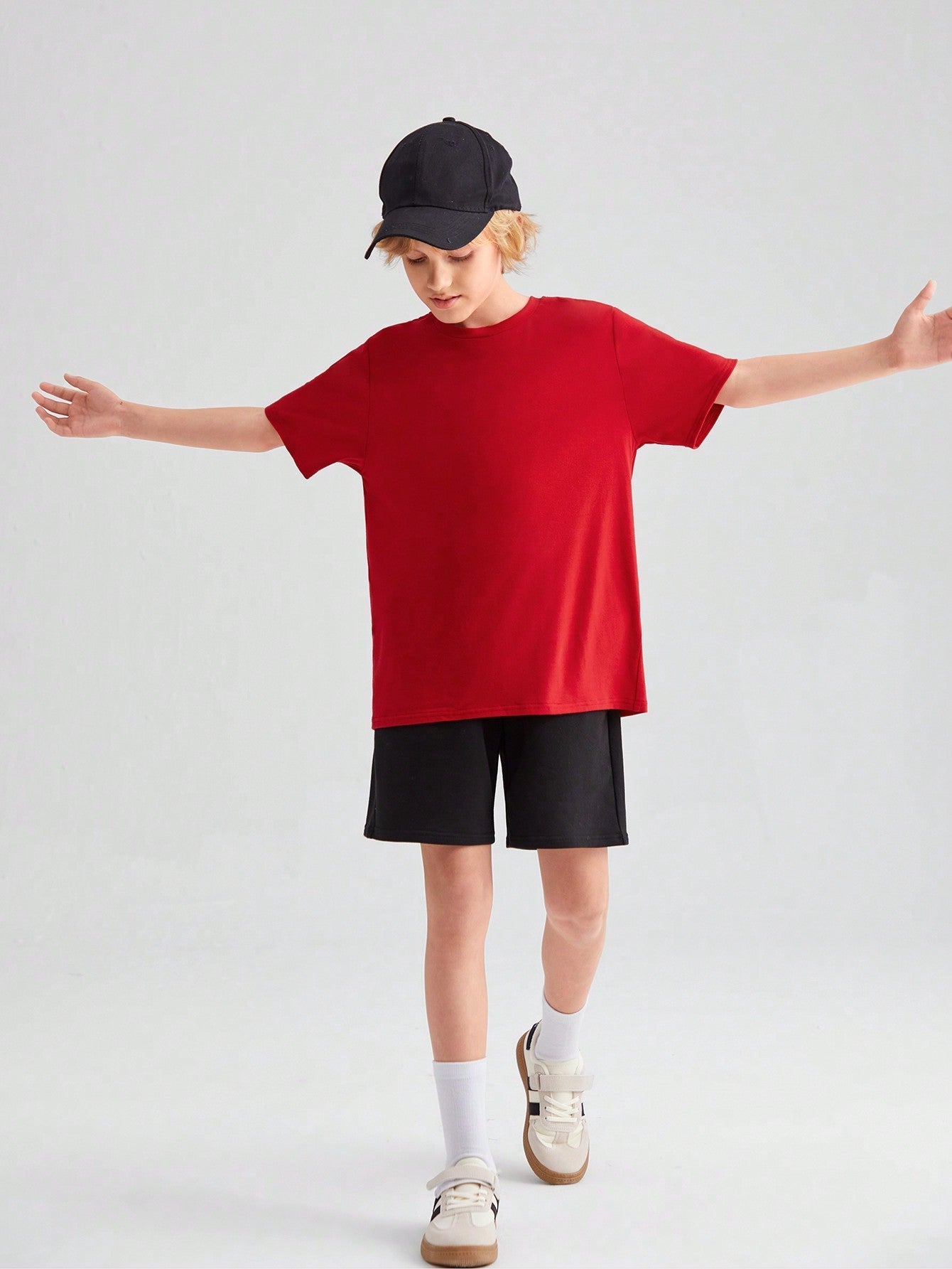 Tween Boy Casual Loose Fit Knitted T-Shirts 4pcs Set - Round Neck, Solid Color, Pocket