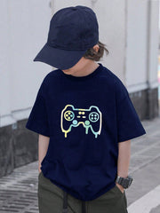 Tween Boy 2025 Summer Gaming T-Shirt - Casual, Graphic, Round Neck, Short Sleeve