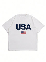 Men's Plus Size American Flag Print Round Neck Short Sleeve T-Shirt
