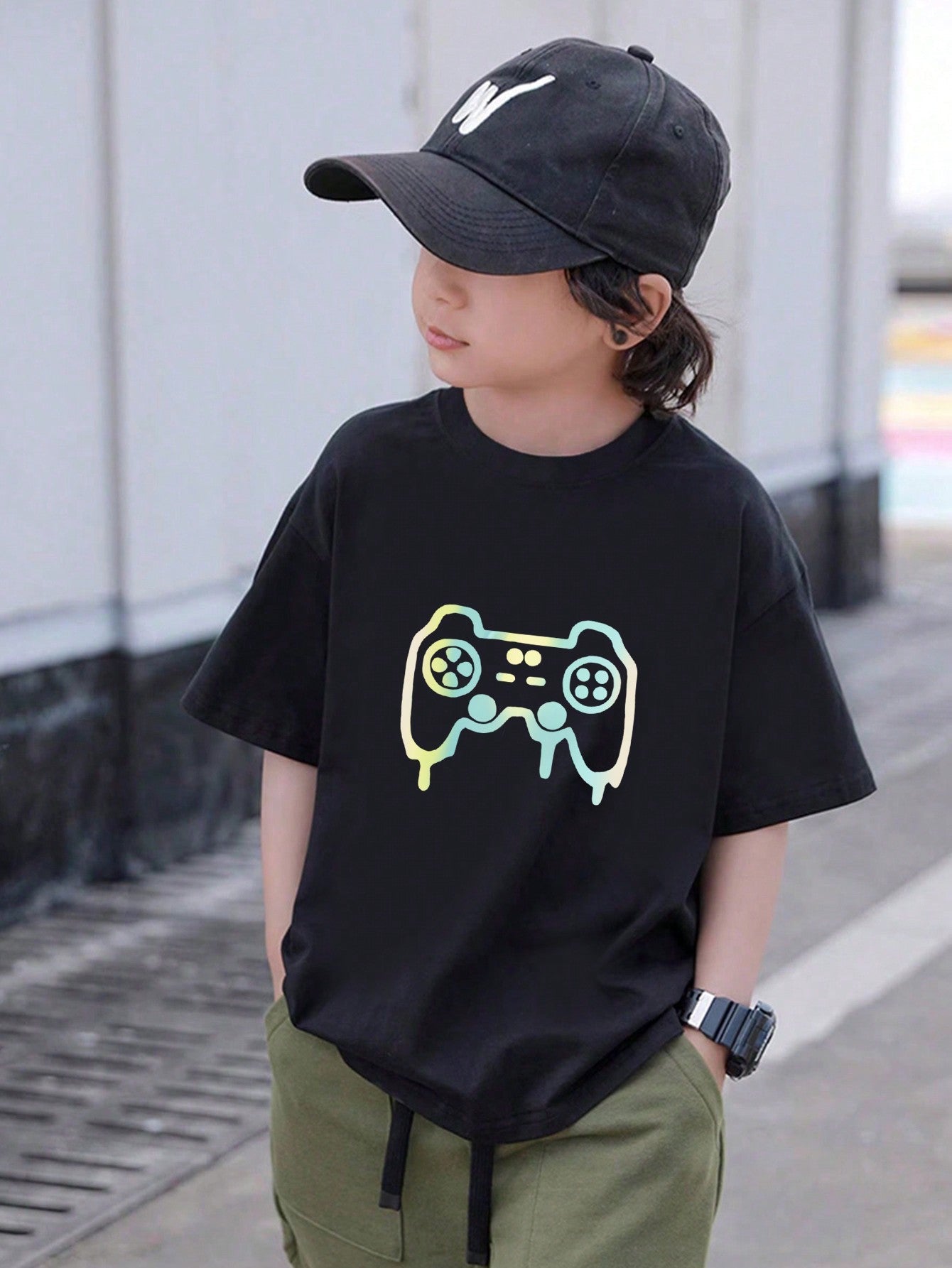 Tween Boy 2025 Summer Gaming T-Shirt - Casual, Graphic, Round Neck, Short Sleeve
