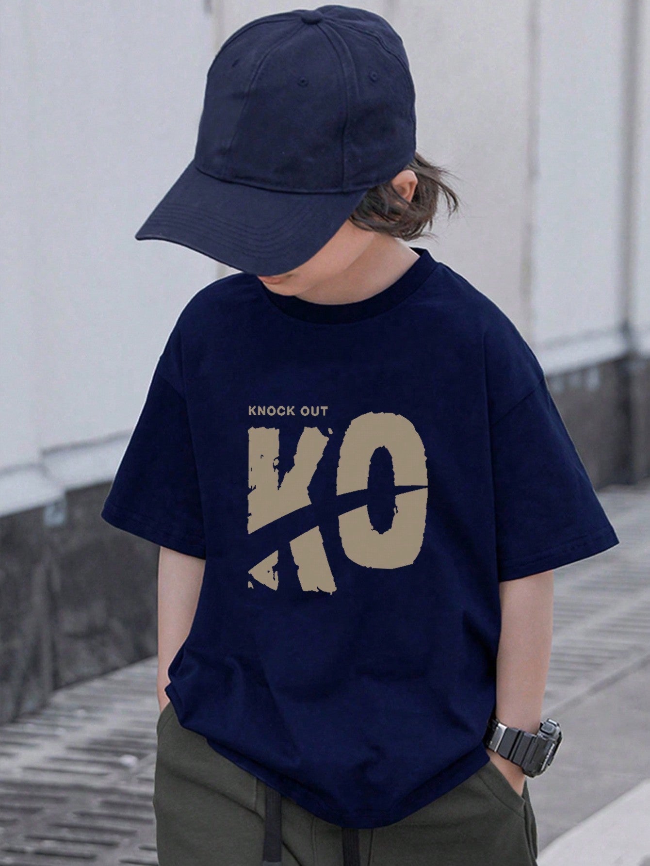 Tween Boy 2025 Summer Casual Letter Print Round Neck Short Sleeve T-Shirt