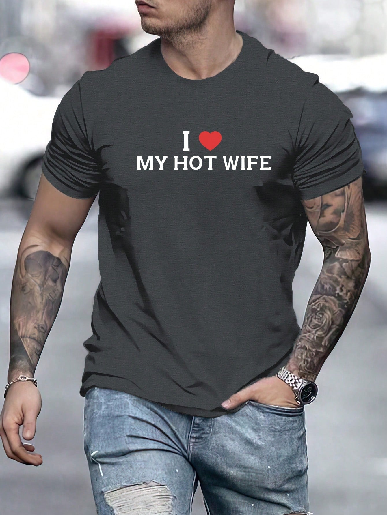 Men's Casual Slogan Graphic Tee, Round Neck, Short Sleeve, High Stretch