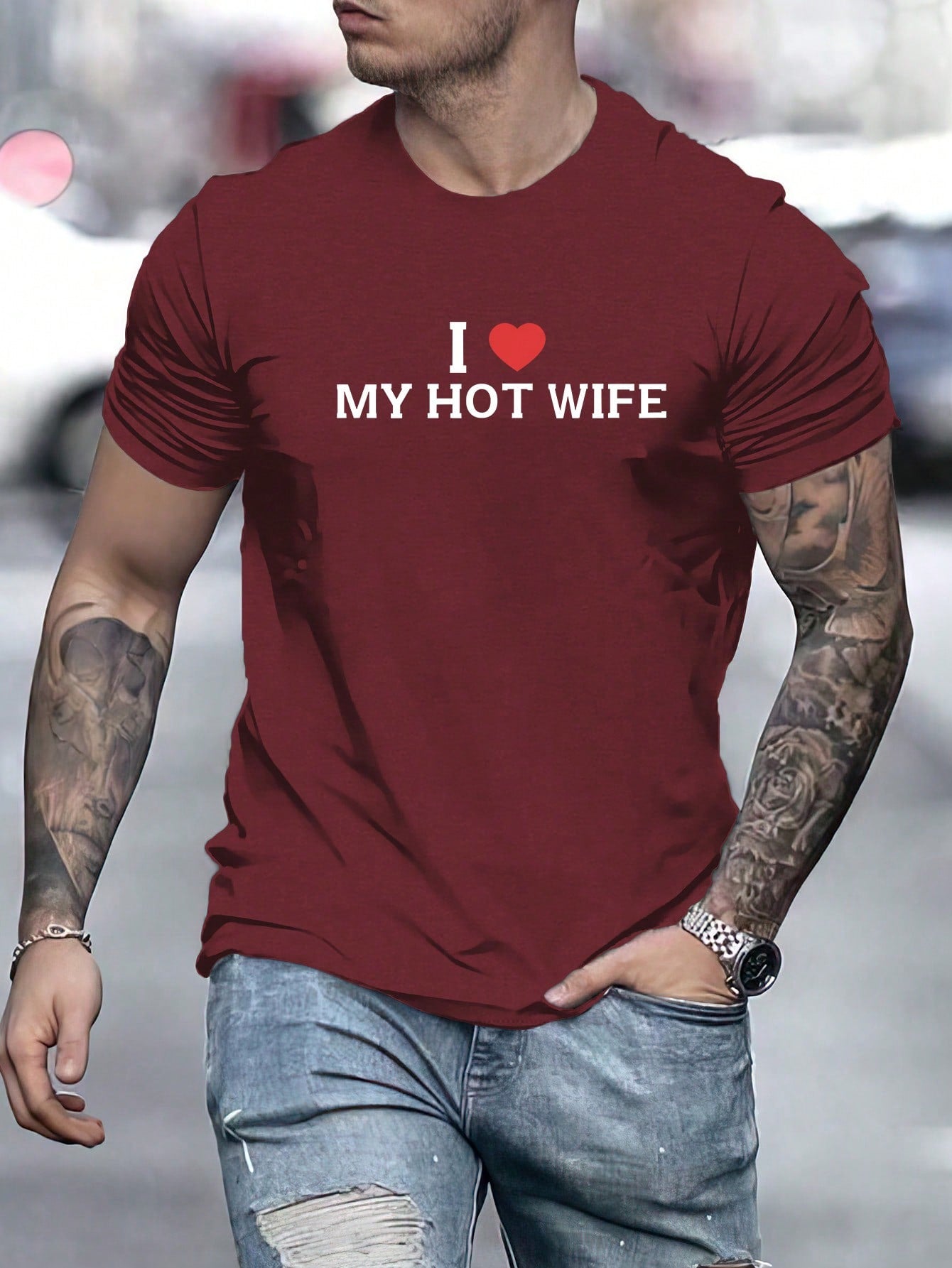 Men's Casual Slogan Graphic Tee, Round Neck, Short Sleeve, High Stretch