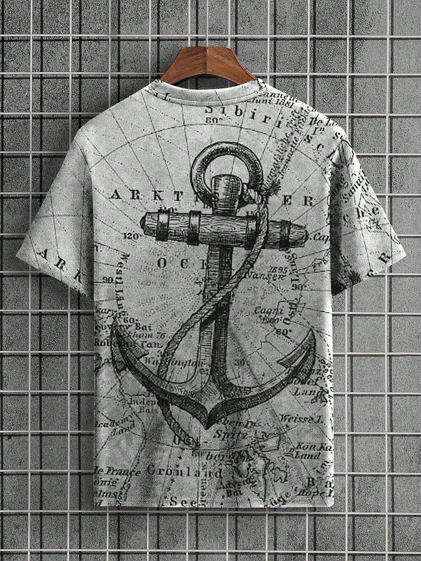 Men's Graphic Print Slim Fit Casual T-Shirt, Short Sleeve, Round Neck