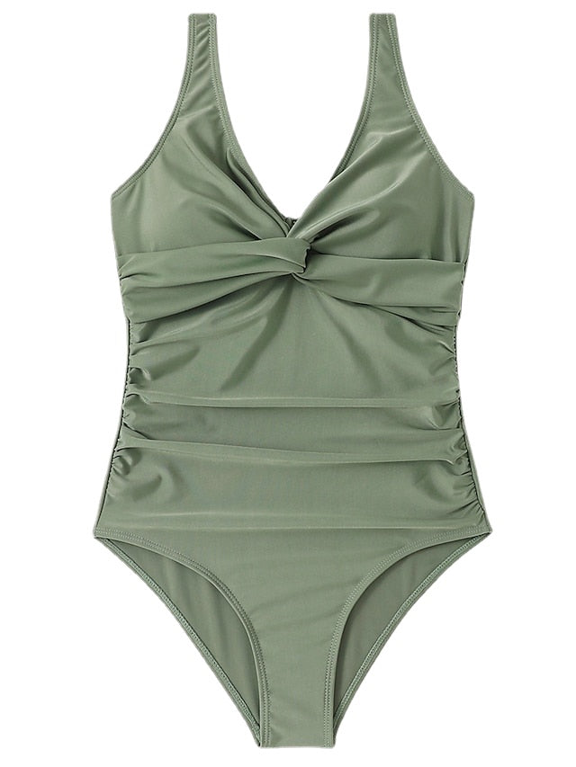 Women's Quick Dry One Piece Swimsuit Tummy Control Solid Leopard Black White Burgundy Green Red
