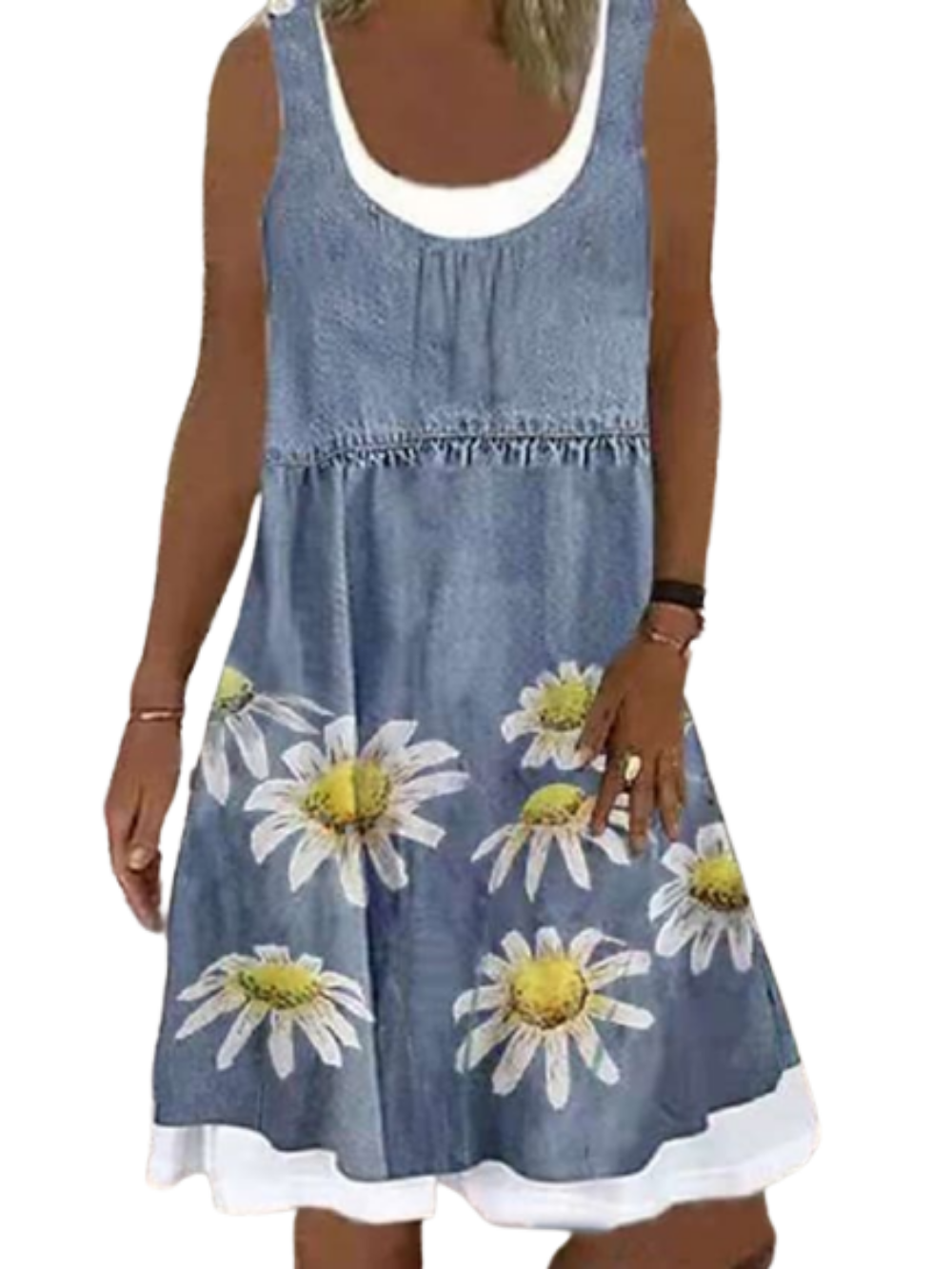 Women's Sleeveless Floral Fake two piece Crew Neck Casual Dress