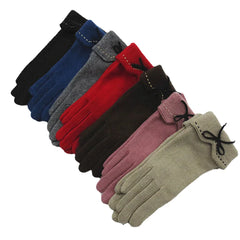 Women's Wool Touchscreen Gloves with Embroidery & Bowknot - Warm & Fashionable